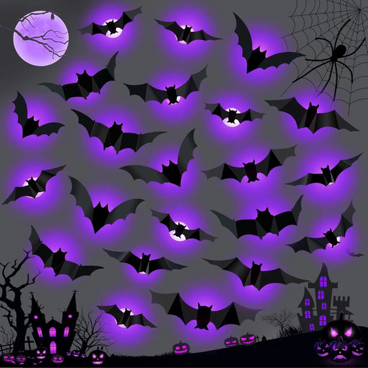 2025 12PCS-1Set Halloween 3D LED Bat Light Glow in Dark Night Light Sticker for Garden Backyard Party Decor