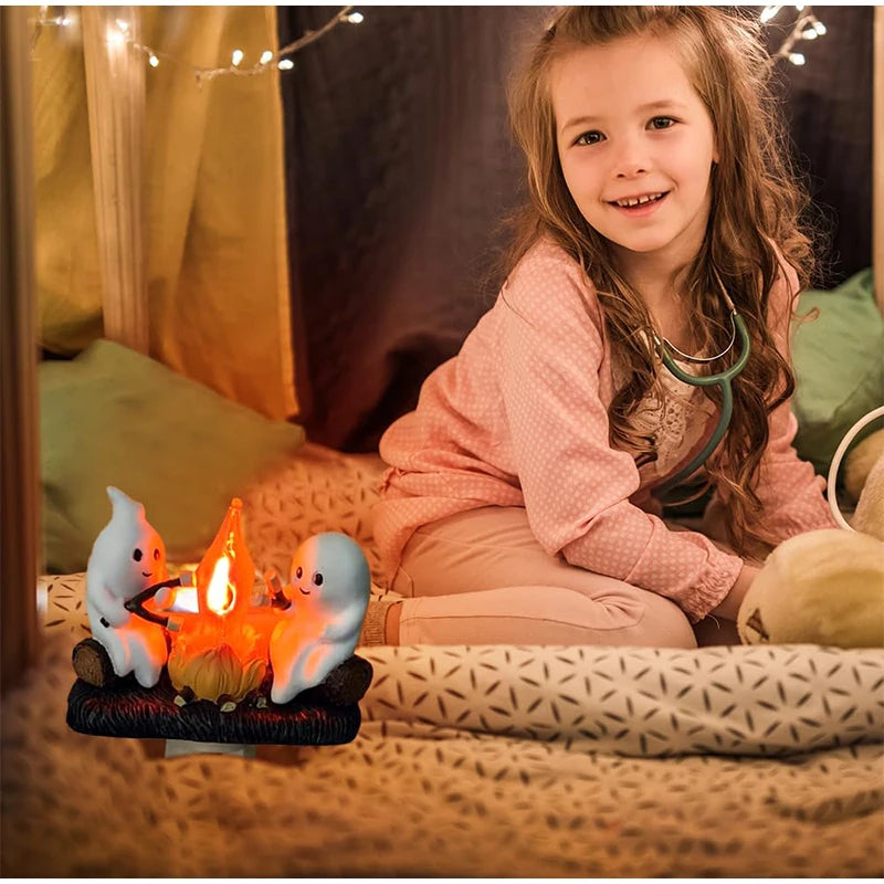 Cute Ghost Campfire Night Light Halloween Pumpkin Flickering Room