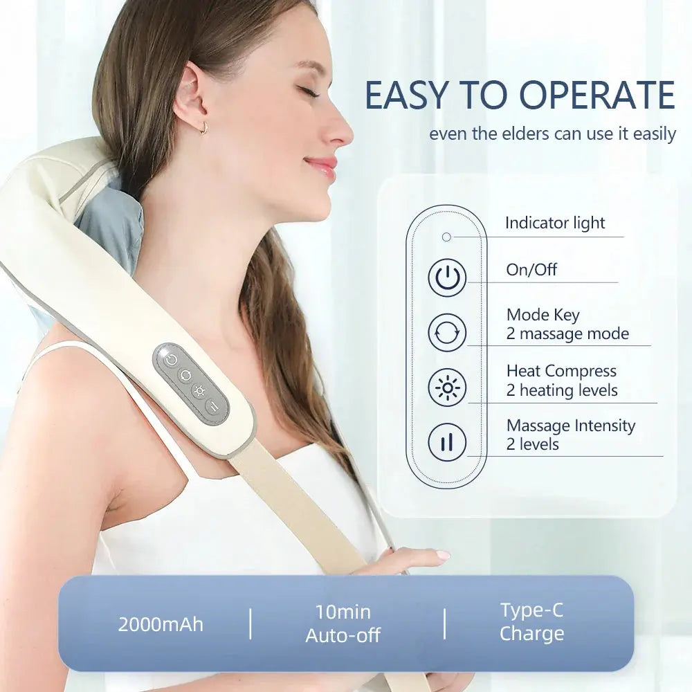 Foreverlily 26W Brushless Motor Neck And Shoulder Massager Wireless Shoulder And Back Kneading Massage Shawl Neck masajeador Foreverlily Korea Store
