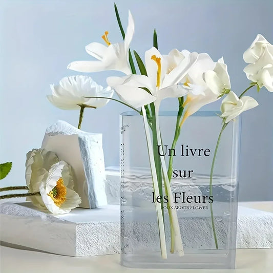 Clear Book Vase Aesthetic Acrylic Vase Unique Flower Vase For Cute Bookshelf Decor Modern Style Vase Room Decor Floral Container