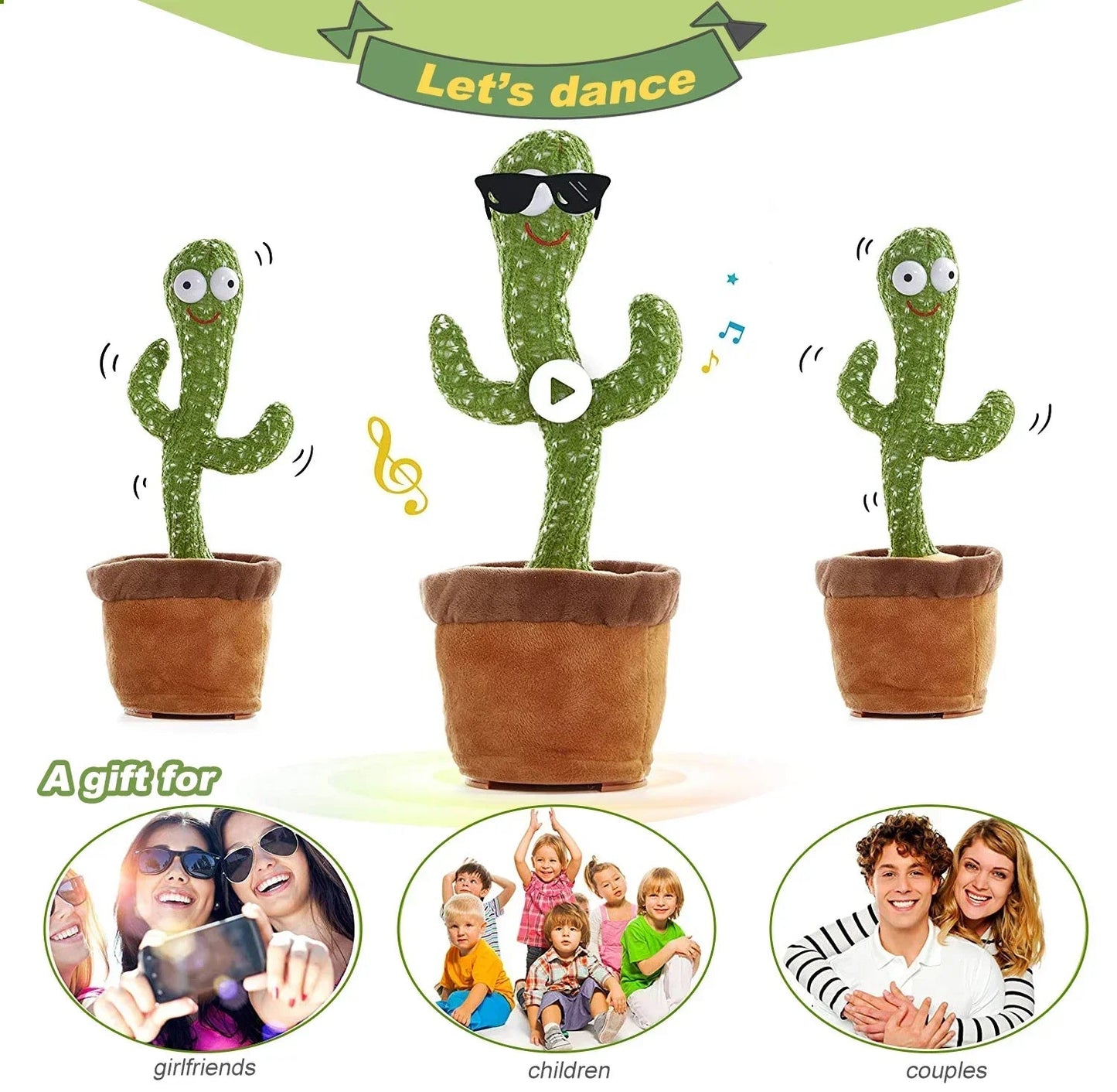 A talking cactus toy that can be charged, recorded, and repeated. Suitable for Spanish, English, and Arabic voice changer
