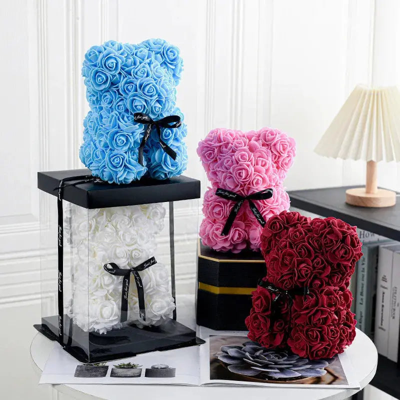1pc 20cm Rose Bear Artificial Foam Flowers Bear Romantic Creative