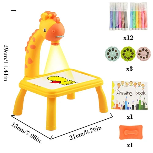 LED Projector Kids Painting Board Toys Art Painting Table Desk