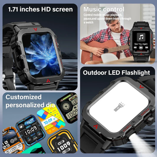 LAXASFIT Men Sports Smart Watch 1.71 Screen Blood Oxygen Bluetooth Talking Watch Multi Sport LED Flashlight Outdoor Smart Watch LAXASFIT Watch Store