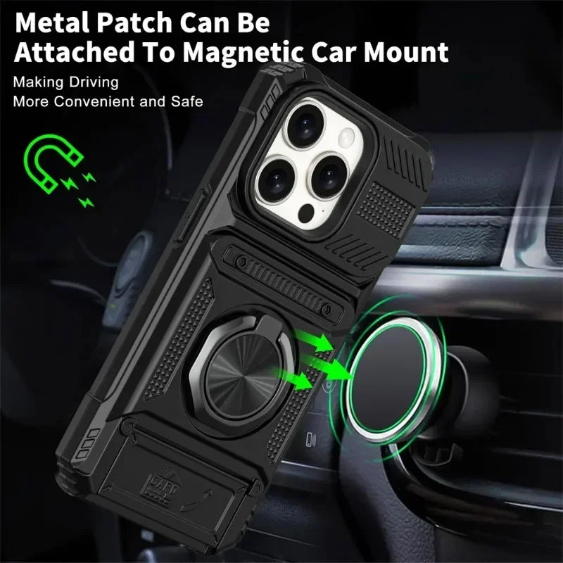 Case For iPhone Magnetic Rotated Ring Kickstand Heavy Duty Drop Protection Wallet Cover
