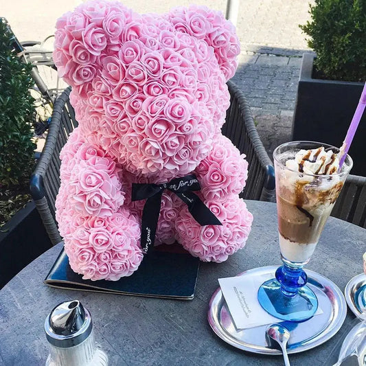 40/25cm Blue Rose Bear Heart Artificial Flower Rose Teddy Bear For