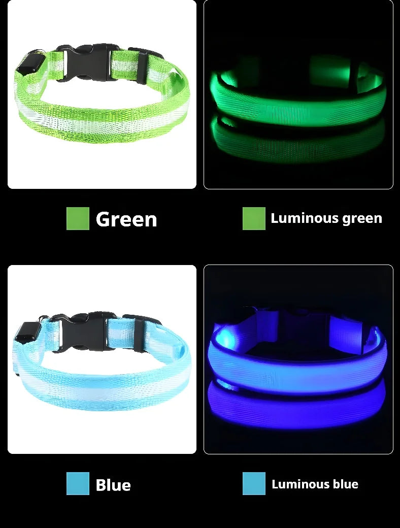 Dog Collar Nylon LED Night Safety Flashing Glow In The Dark Pet Dog Leash pet Dogs Luminous Fluorescent dog accessories collar