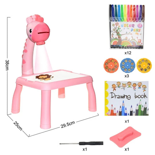 LED Projector Kids Painting Board Toys Art Painting Table Desk