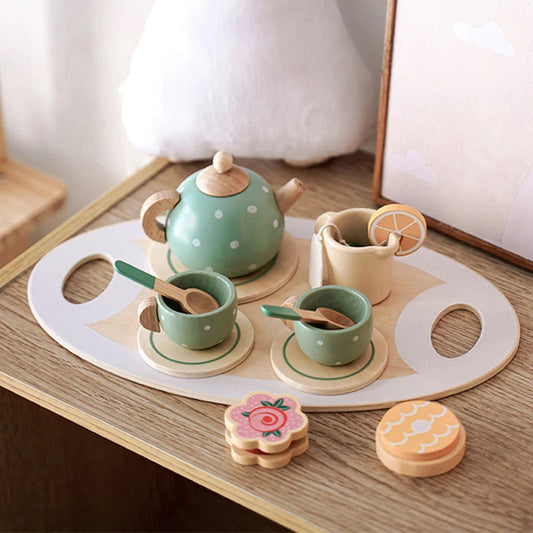Wooden Afternoon Tea Set Toy Pretend Play Food Learning Role Play Game Early Educational Toys for Toddlers Girls Boys Kids Gifts Stone's Store