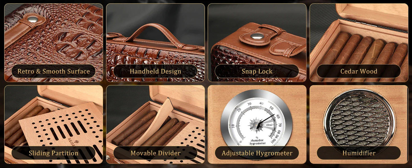 Cigar Humidor Case with Hygrometer, Humidor Box, Humidifier, Divider, Travel Cigar Case,Cedar Wood, Hold up to 50 Cigars