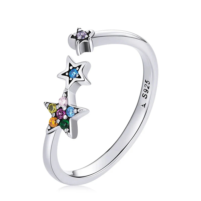 Adjustable Rings Real 925 Sterling Silver Stackable Engagement Zircon Open Size Rings For Women Jewelry
