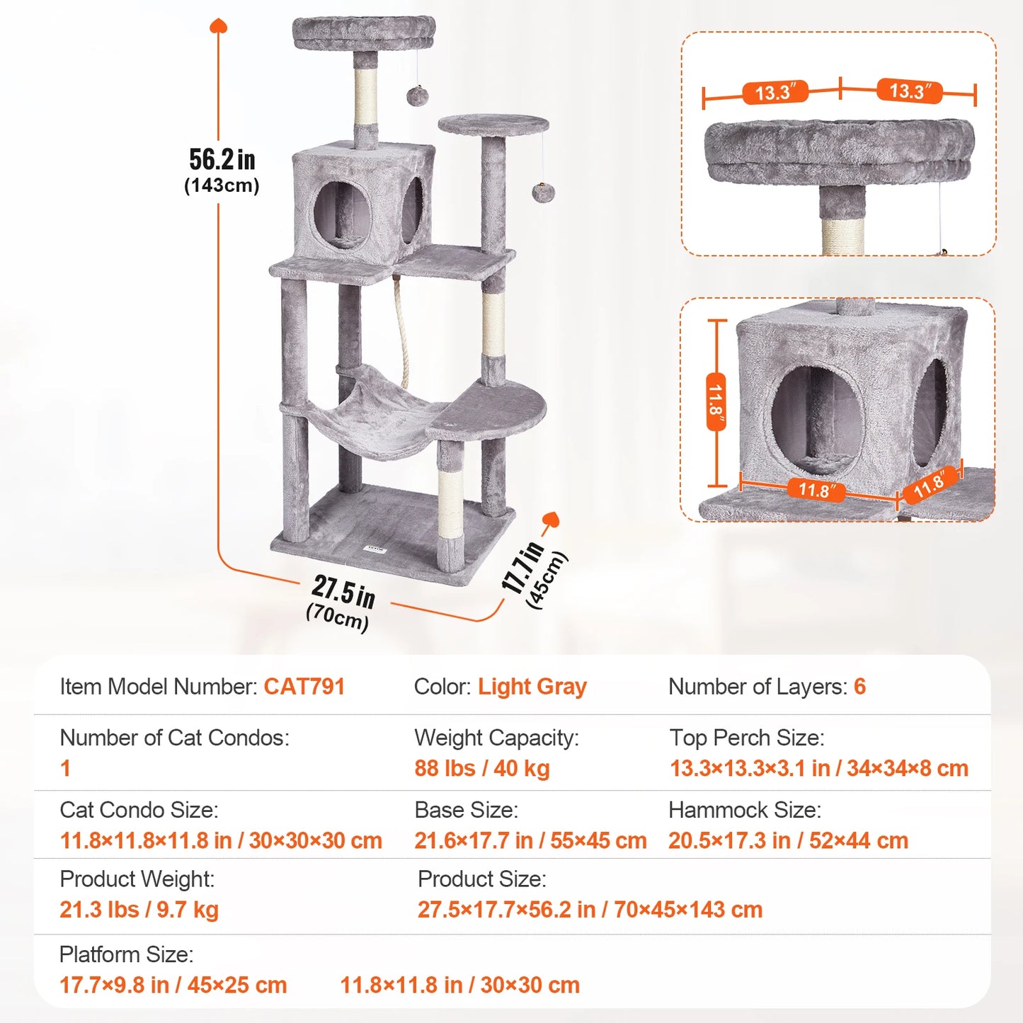 45.2" Cat Tower with Cat Condo Sisal Scratching Post