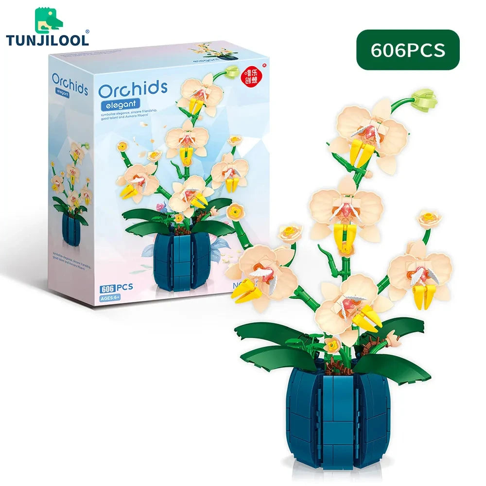 616PCS Orchid Building Blocks Flowers Bouquet Flower Blocks Bonsai