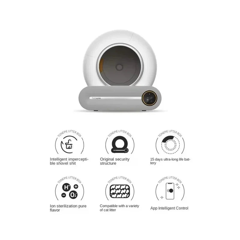Tonepie-automatic smart litter box for cats, self-cleaning, fully closed, 65L, pet litter tray All-purpose Storage Supplies Store