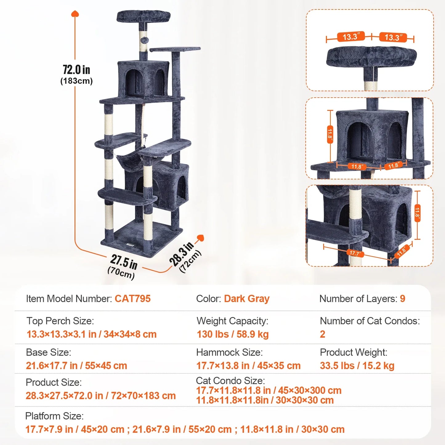 45.2" Cat Tower with Cat Condo Sisal Scratching Post