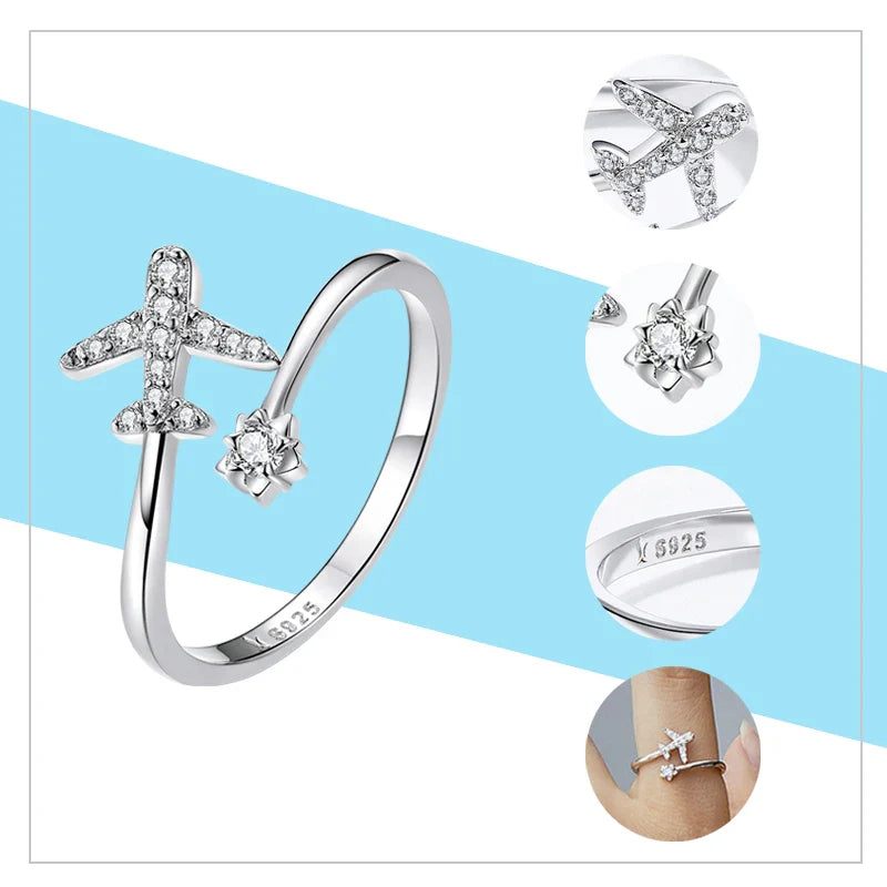 Adjustable Rings Real 925 Sterling Silver Stackable Engagement Zircon Open Size Rings For Women Jewelry