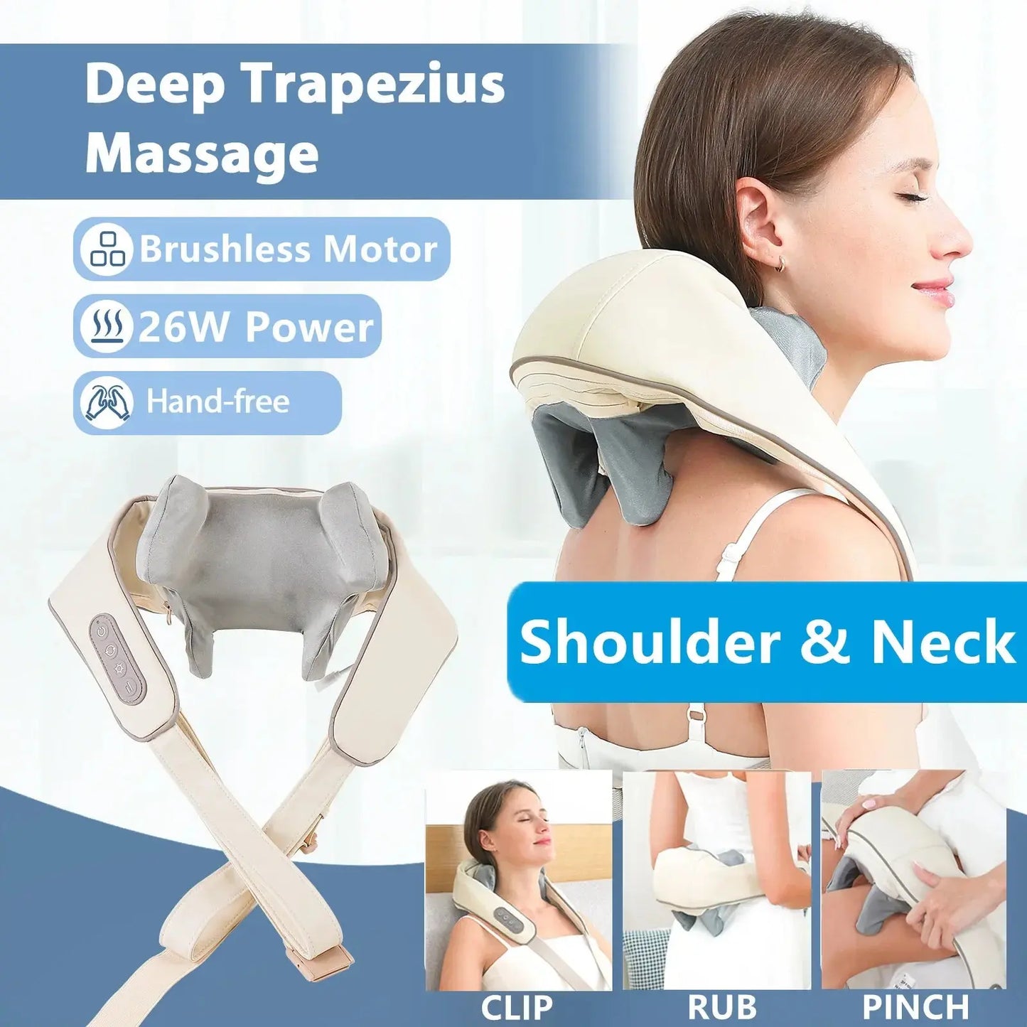 Foreverlily 26W Brushless Motor Neck And Shoulder Massager Wireless Shoulder And Back Kneading Massage Shawl Neck masajeador Foreverlily Korea Store