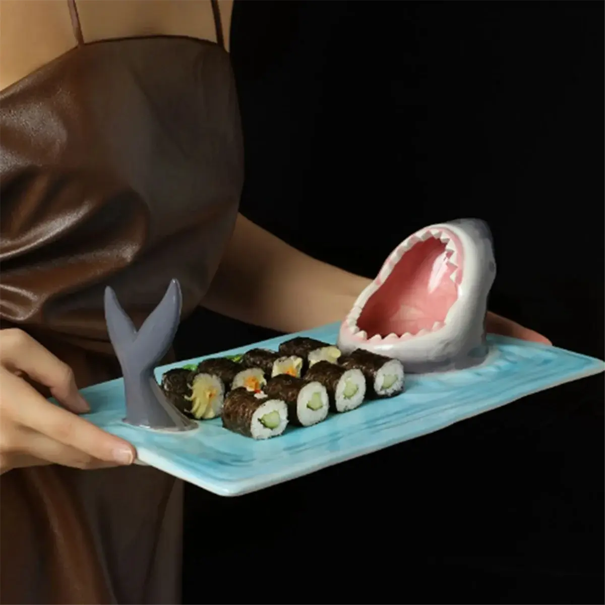 Ceramic Sushi Plate, Sharks Shape Rectangle Cheese Board Dining Table