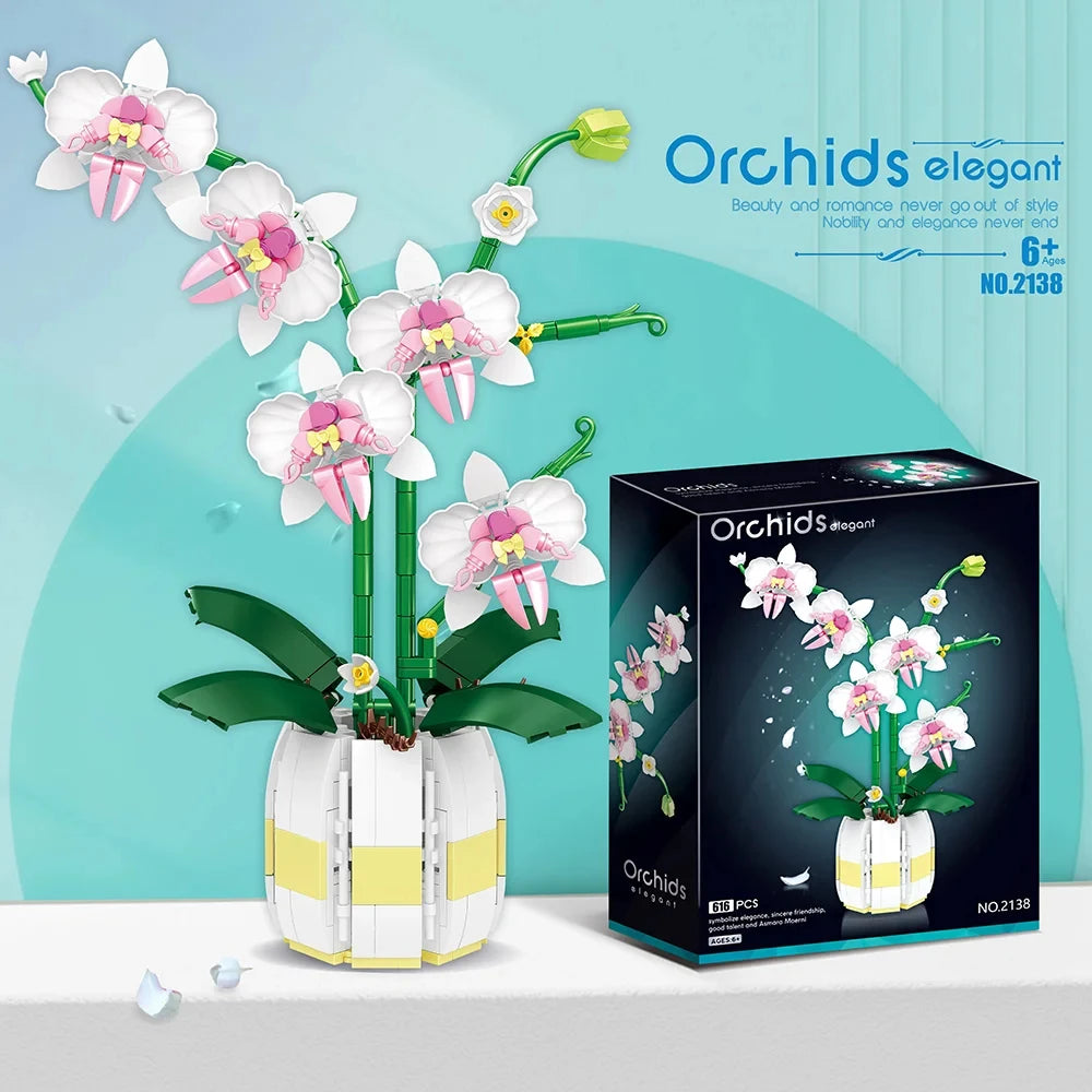 616PCS Orchid Building Blocks Flowers Bouquet Flower Blocks Bonsai