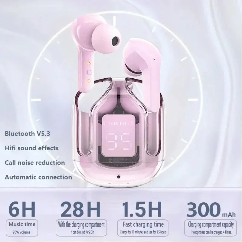 TWS Wireless Bluetooth Earphone Noise Canceling HiFi Stereo Sport Headphones with Digital Display Transparent Charging Case Lauzudan Global Store