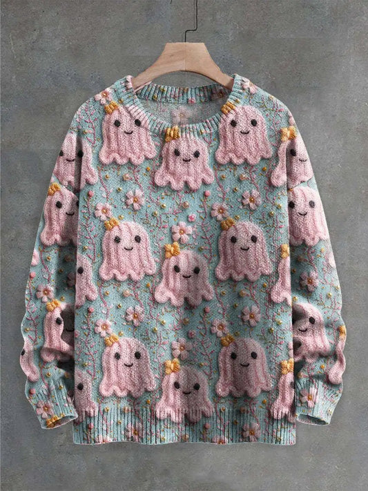 Autumn Winter Digital Printing Halloween Sweater Women Round Neck Party Club Knitwear Tops Casual Street Knit Jumpers Pullover