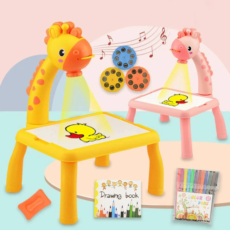 LED Projector Kids Painting Board Toys Art Painting Table Desk