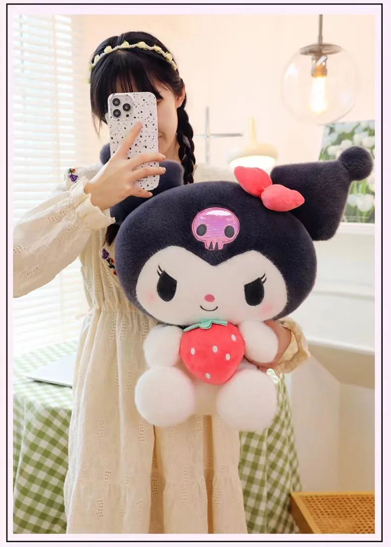 22/35cm Sanrio Strawberry Kuromi Pillow Plush Toy Girls Soft Stuffed Animal Toys Strawberry Melody Doll Gift