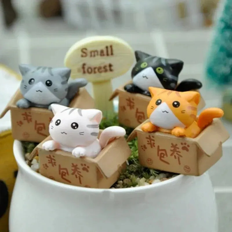 4pcs Mini Cat Ornament Garden Kitten Statue Gift For Kids Children
