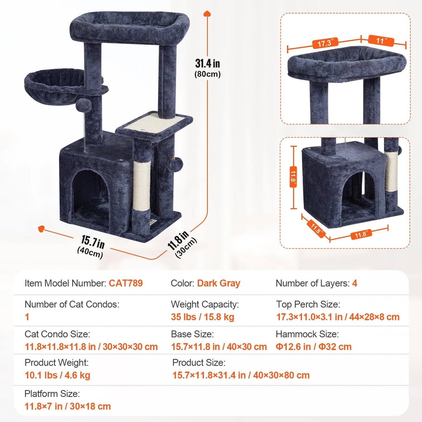 45.2" Cat Tower with Cat Condo Sisal Scratching Post