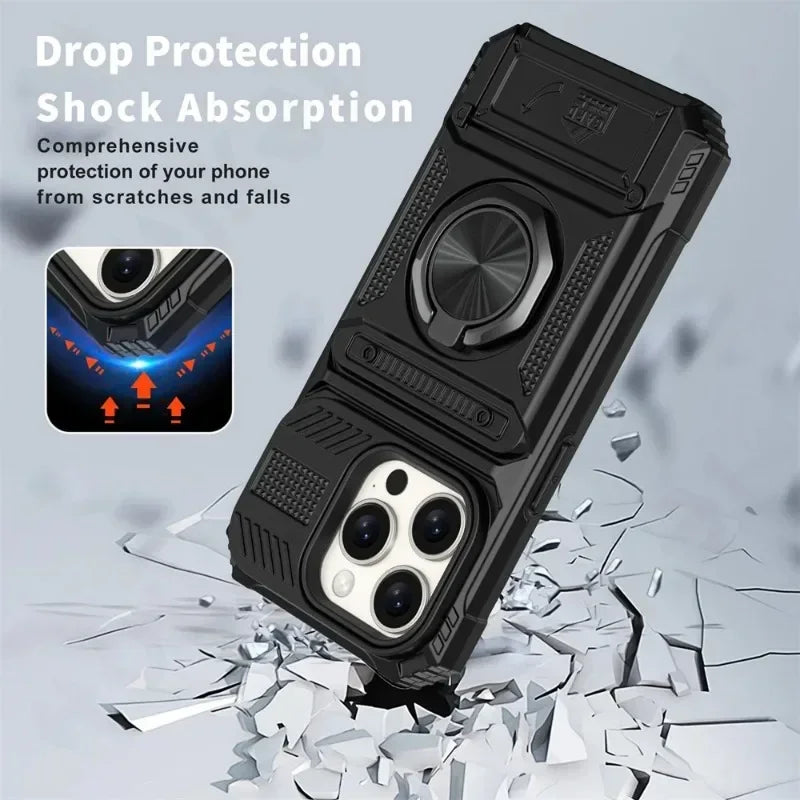 Case For iPhone Magnetic Rotated Ring Kickstand Heavy Duty Drop Protection Wallet Cover