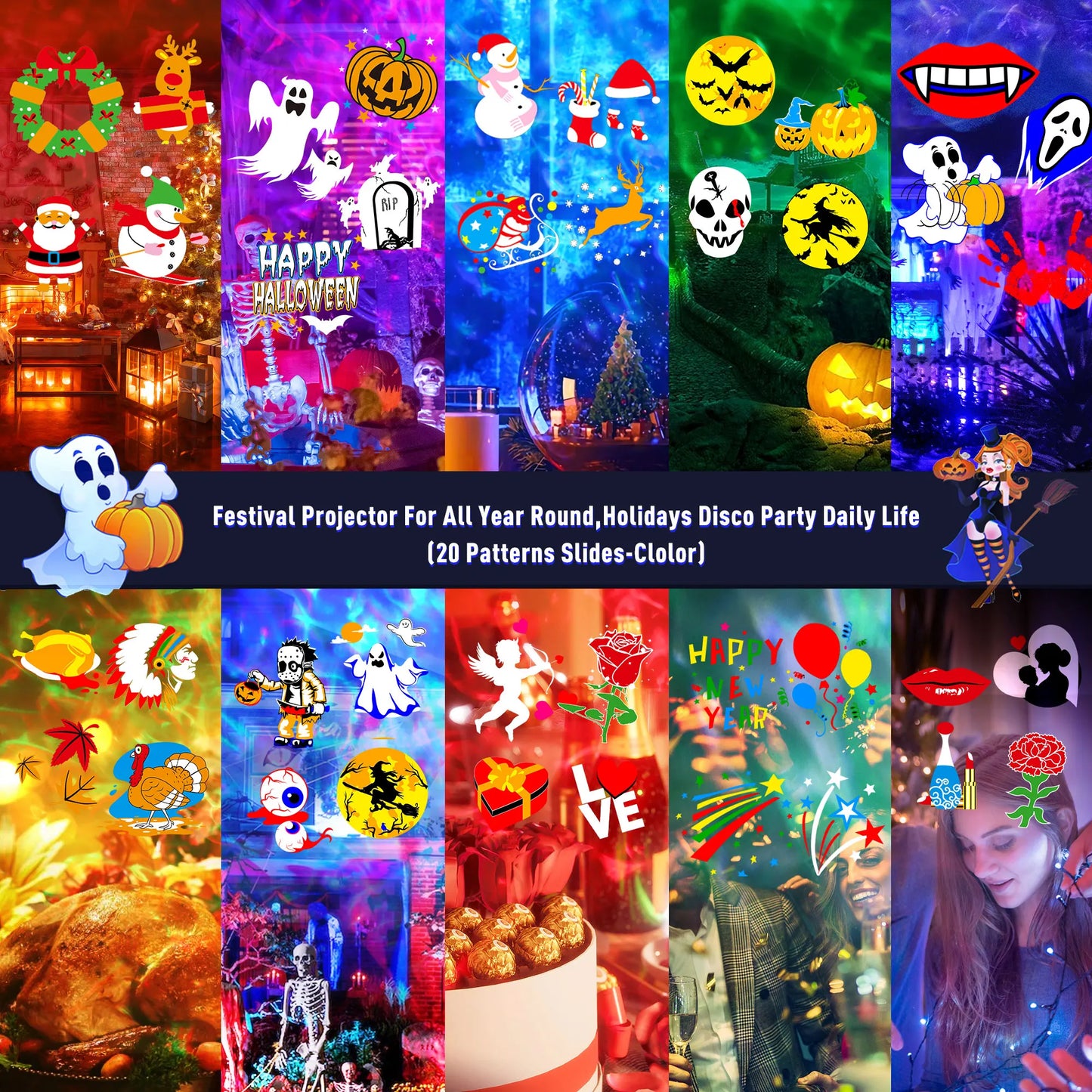 Halloween Christmas Projector Lights Outdoor, 2-in-1 Moving Pattern Landscape Lights,HD Effects Projection Light for Xmas Decor