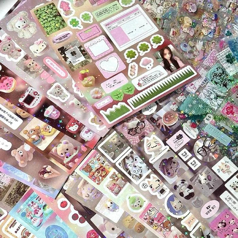 6pcs/10pcs Set Y2K Random Cute Glitter Laser Sticker for Phone Camera Luggage Journal Sticker Kawaii Decoration Sticker Gift