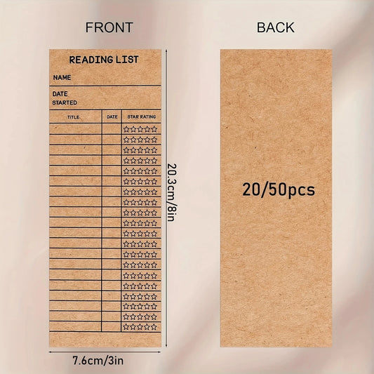 20/50 PCS Reading List Bookmark, 3 x 8 Inch Personal Library Cards, Reading Log Bookmark, Perfect Gift for Reading Lovers