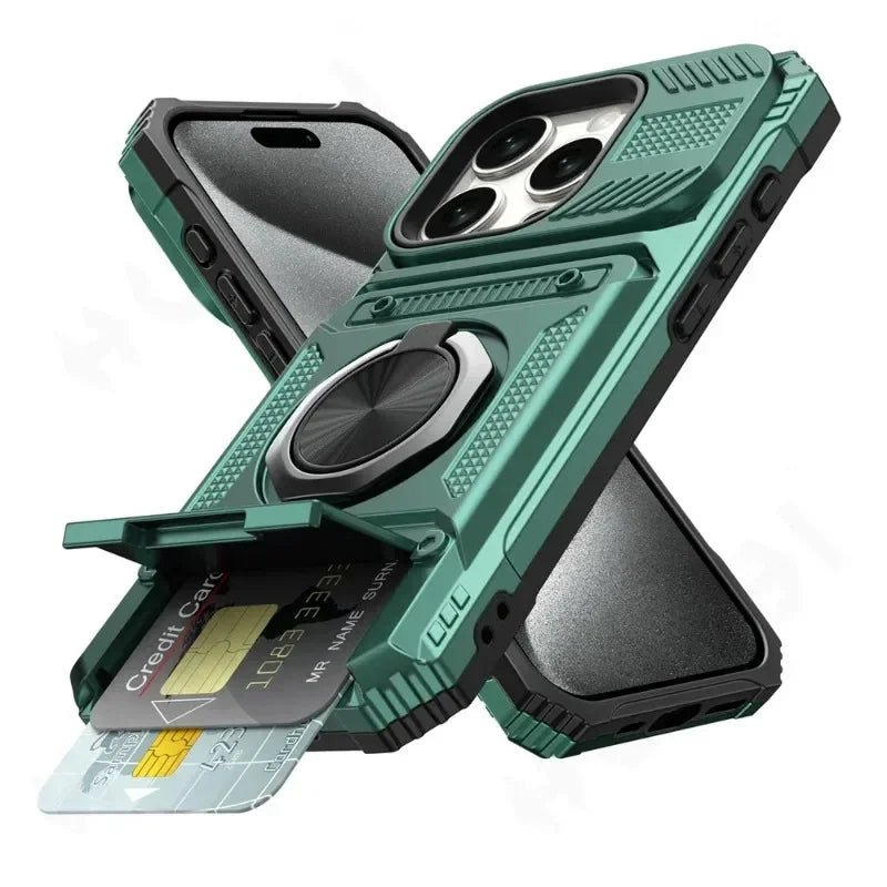Case For iPhone Magnetic Rotated Ring Kickstand Heavy Duty Drop Protection Wallet Cover