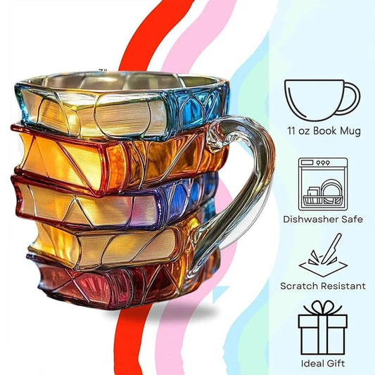 Taza de libros apilados en 3D BookBrew™ 📚☕
