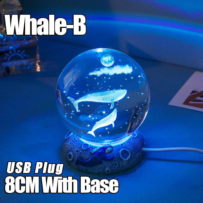 Crystal Ball Night Lights Glowing Sea Jellyfish Astronaut Table Lamp USB Atmosphere Lamp Table Decorations Kid Gifts Night Lamp