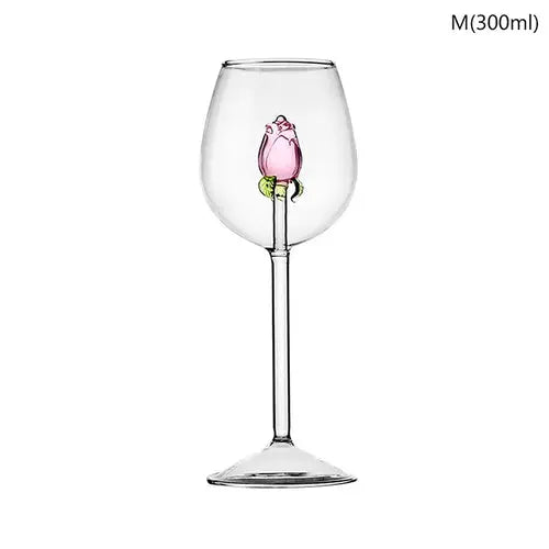 1*Rose Cocktail Glass Creative 3D Pink Glass Rose Built-in Wine Glass