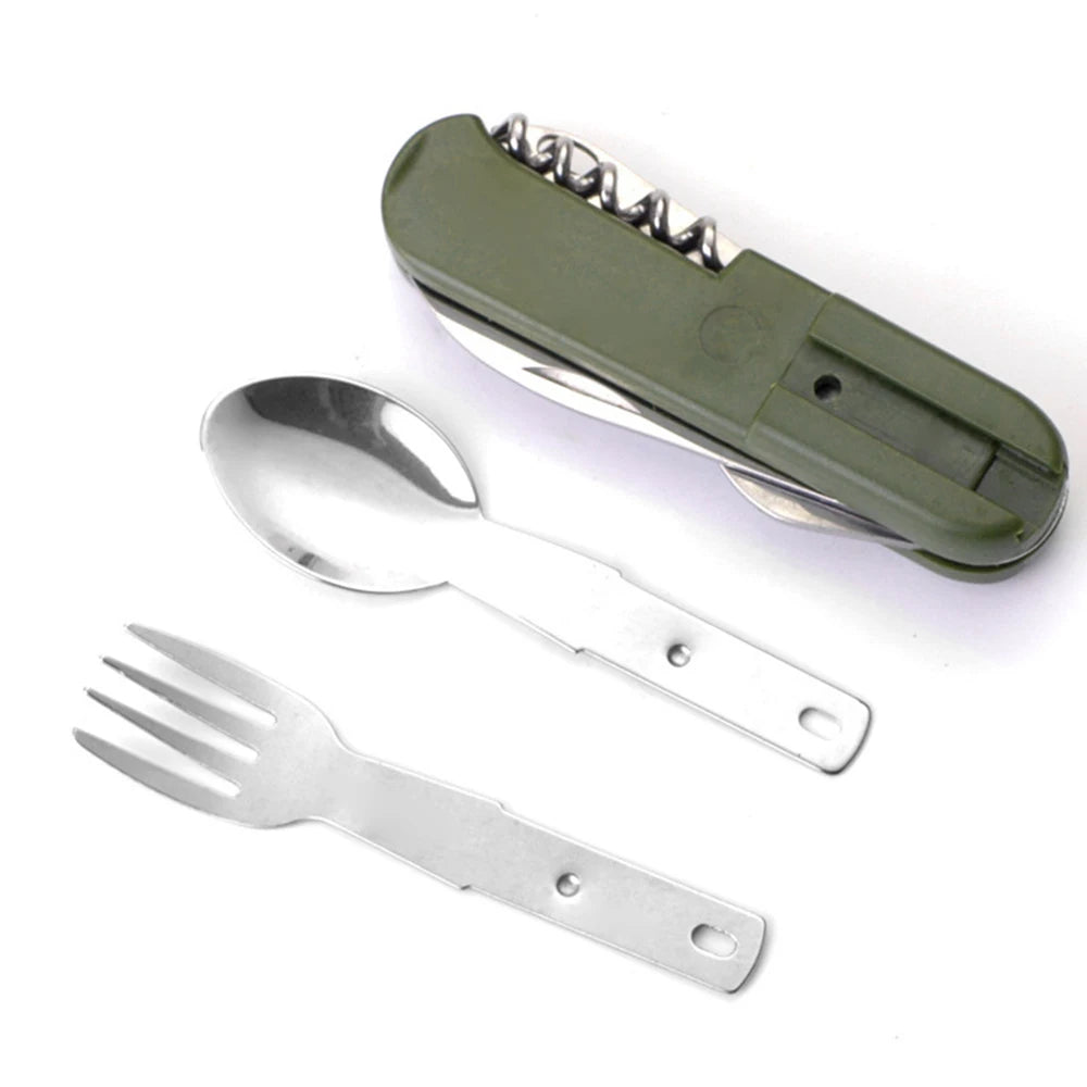 7 In 1 Camping Picnic Cutlery Knife Stainless Steel Fork Spoon Bottle