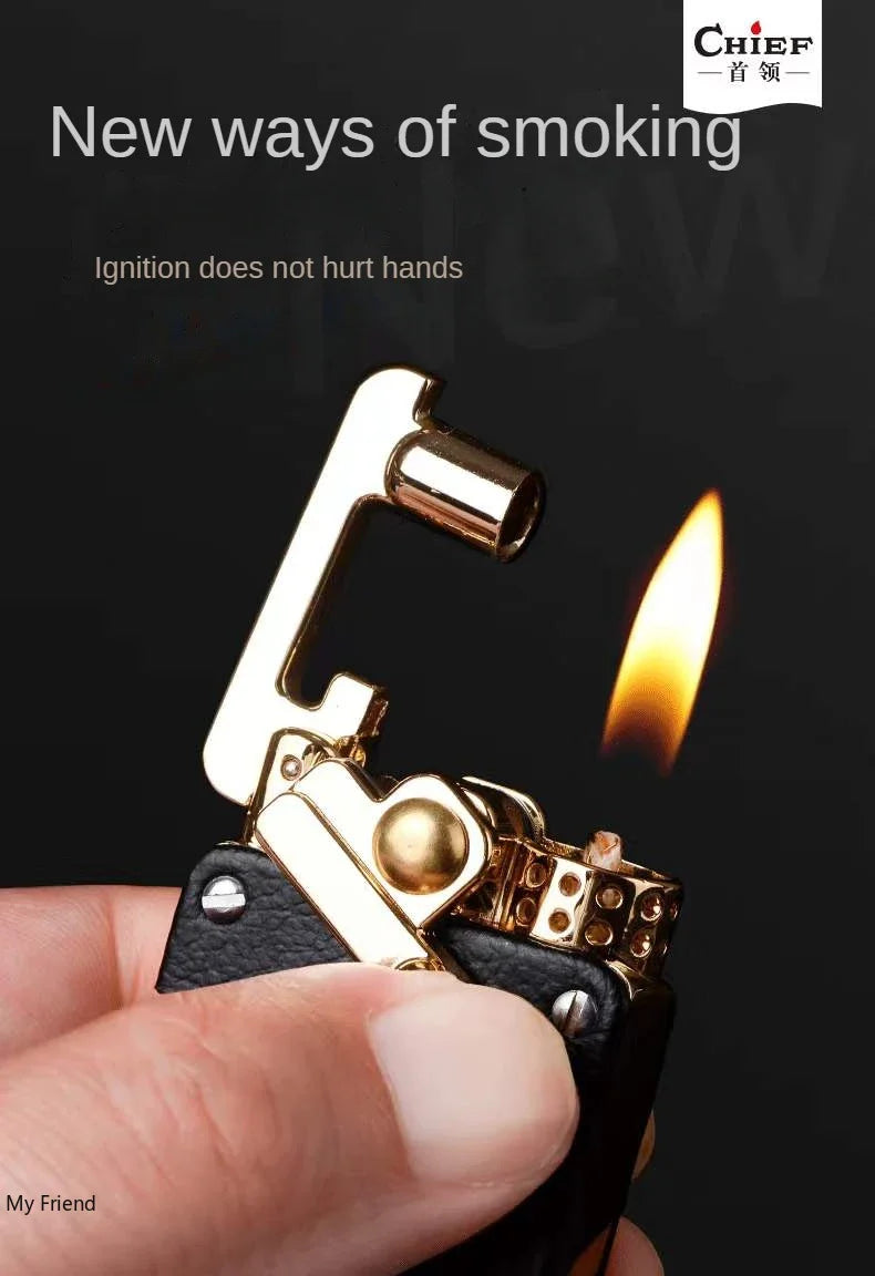 CHIEF New Metal Rocker Kerosene Lighter Creative Rocker Ignition Fashion Leather Lighter High-end Men's Gift