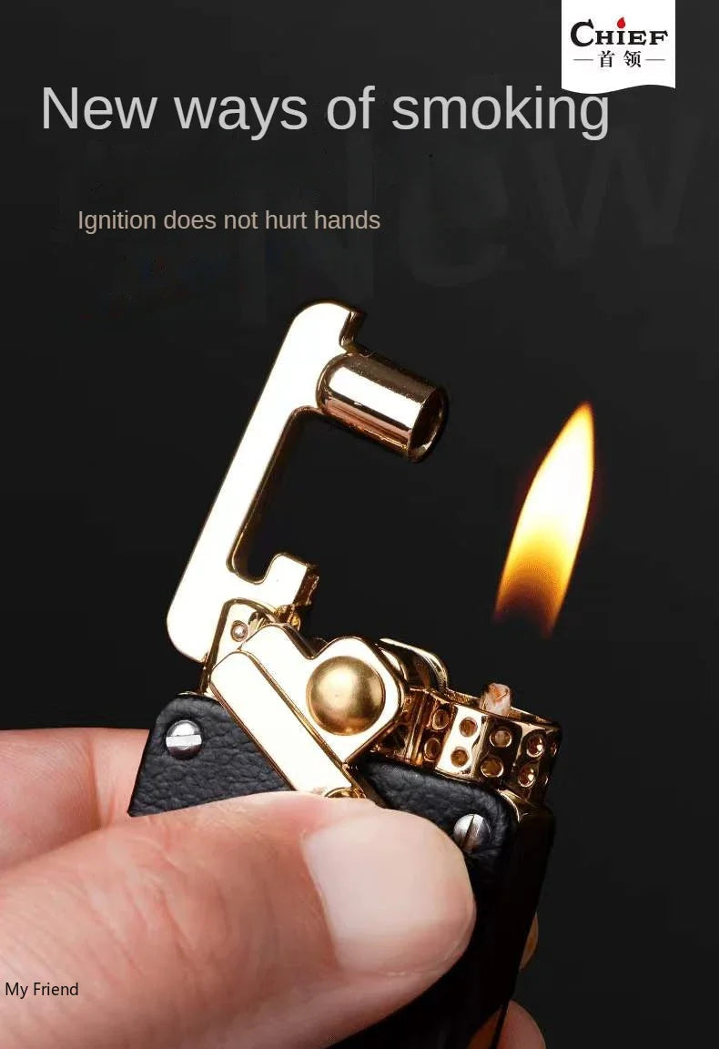 CHIEF New Metal Rocker Kerosene Lighter Creative Rocker Ignition Fashion Leather Lighter High-end Men's Gift Hello My Friend Boutique Store