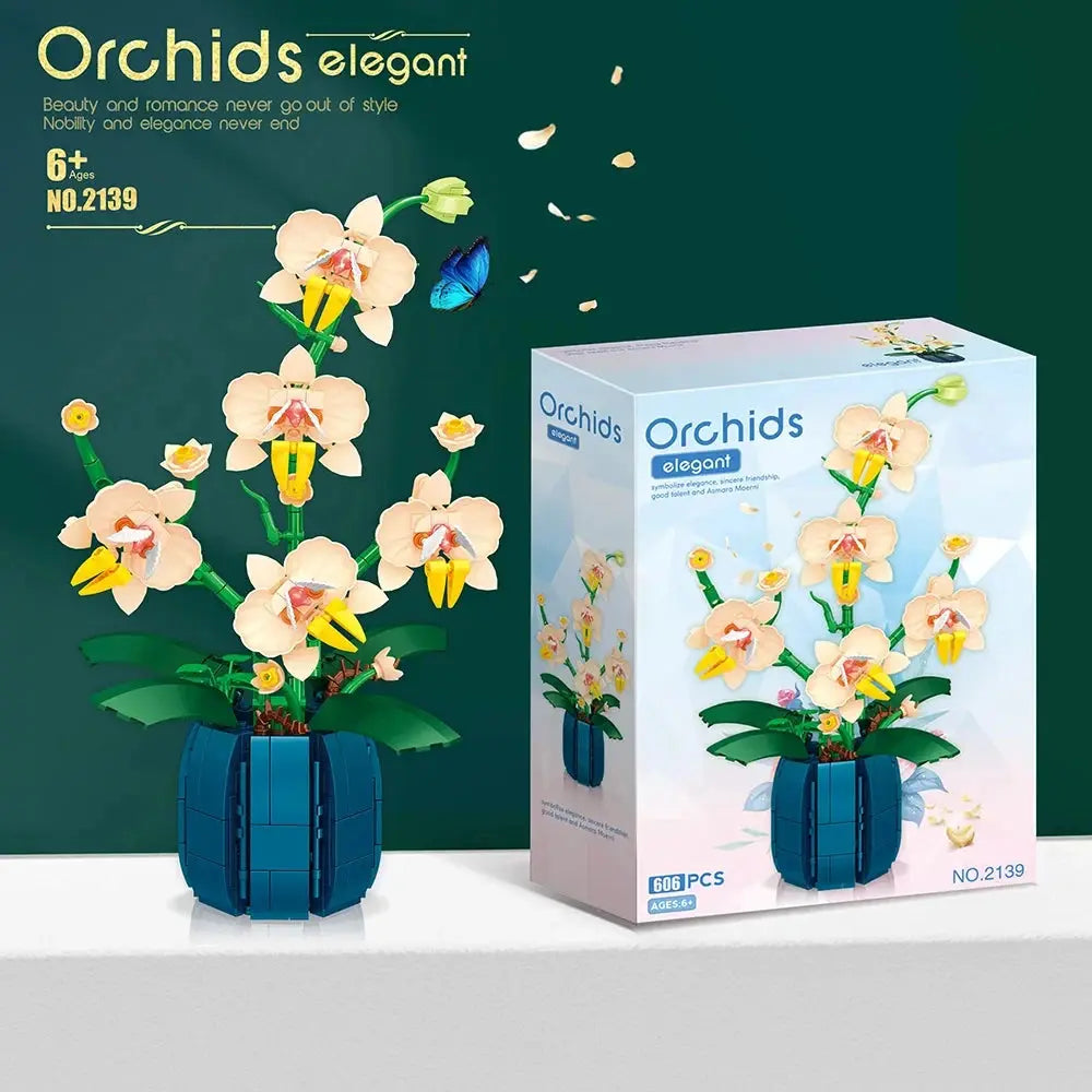 616PCS Orchid Building Blocks Flowers Bouquet Flower Blocks Bonsai