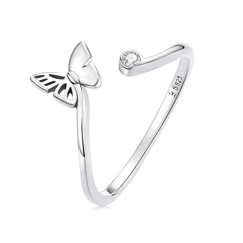 Adjustable Rings Real 925 Sterling Silver Stackable Engagement Zircon Open Size Rings For Women Jewelry