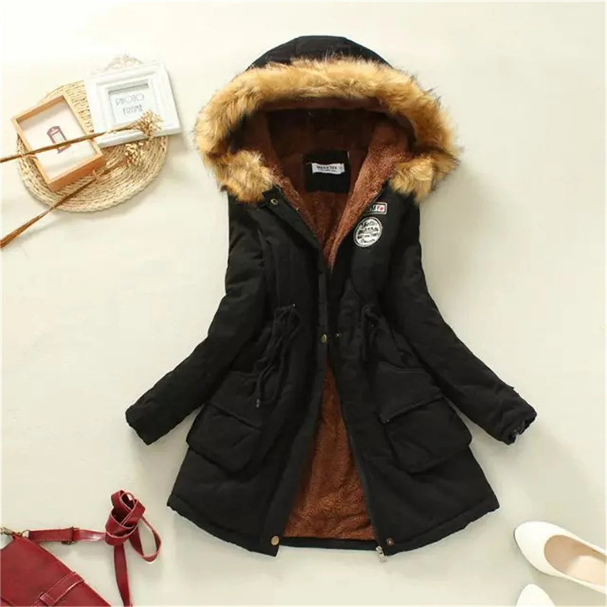 Fleece Lined Hood Down Jacket Winter Coat for Women Warm Drawstring Padded Parkas Korean Casual Streetwear Female Puffer Outwear Stone's Store