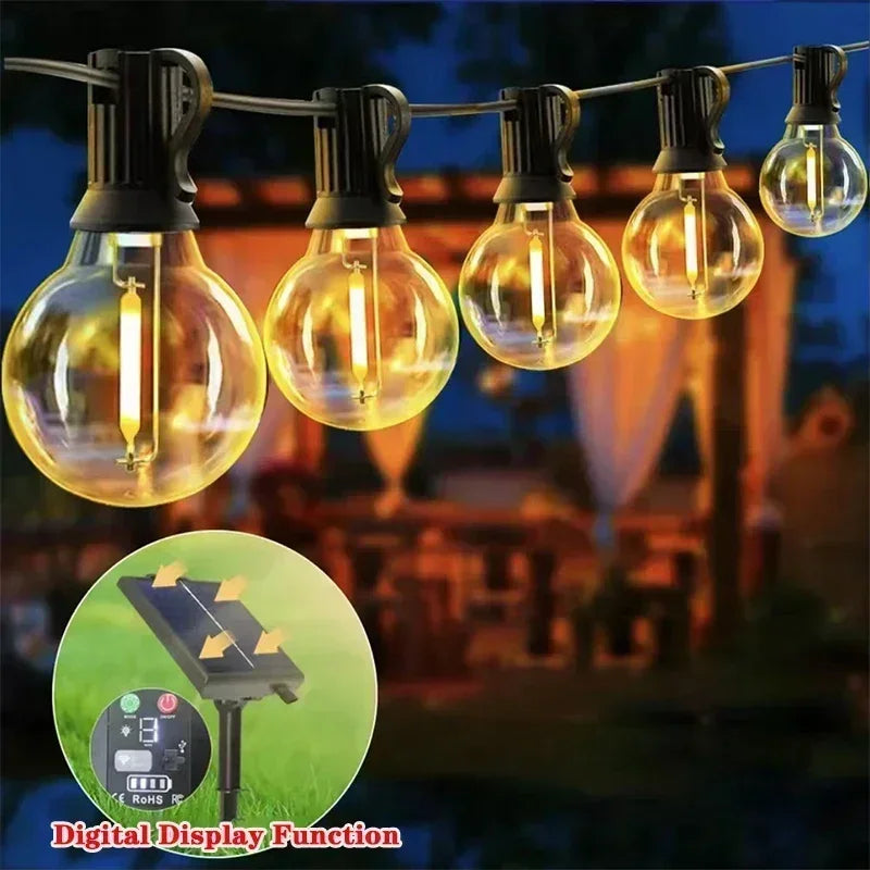 G40 Solar String Lights Outdoor Solar Globe String Bulb Patio Hanging Lights Waterproof Garden Pergola Bistro Deck Decor 8Mode