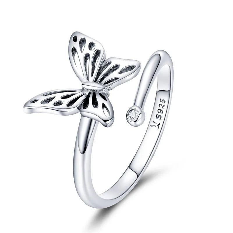 Adjustable Rings Real 925 Sterling Silver Stackable Engagement Zircon Open Size Rings For Women Jewelry
