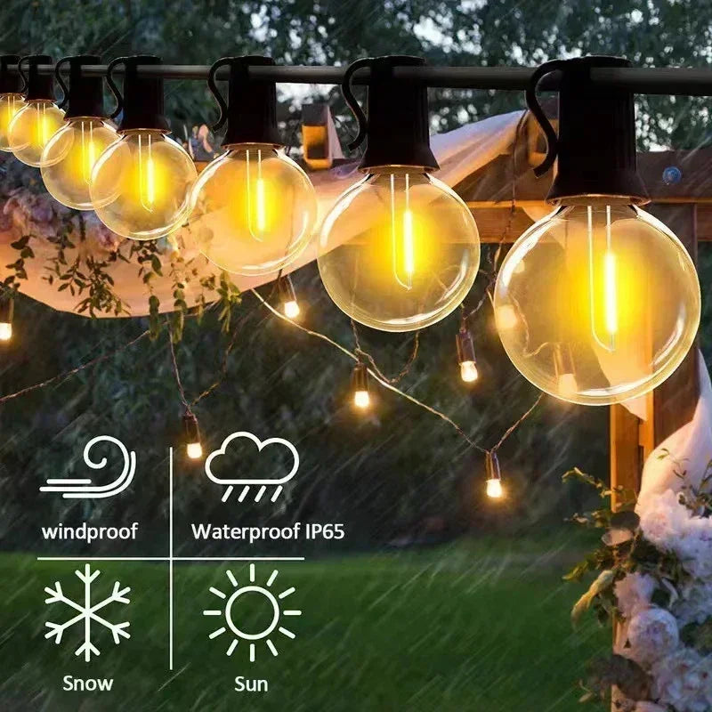 G40 Solar String Lights Outdoor Solar Globe String Bulb Patio Hanging Lights Waterproof Garden Pergola Bistro Deck Decor 8Mode