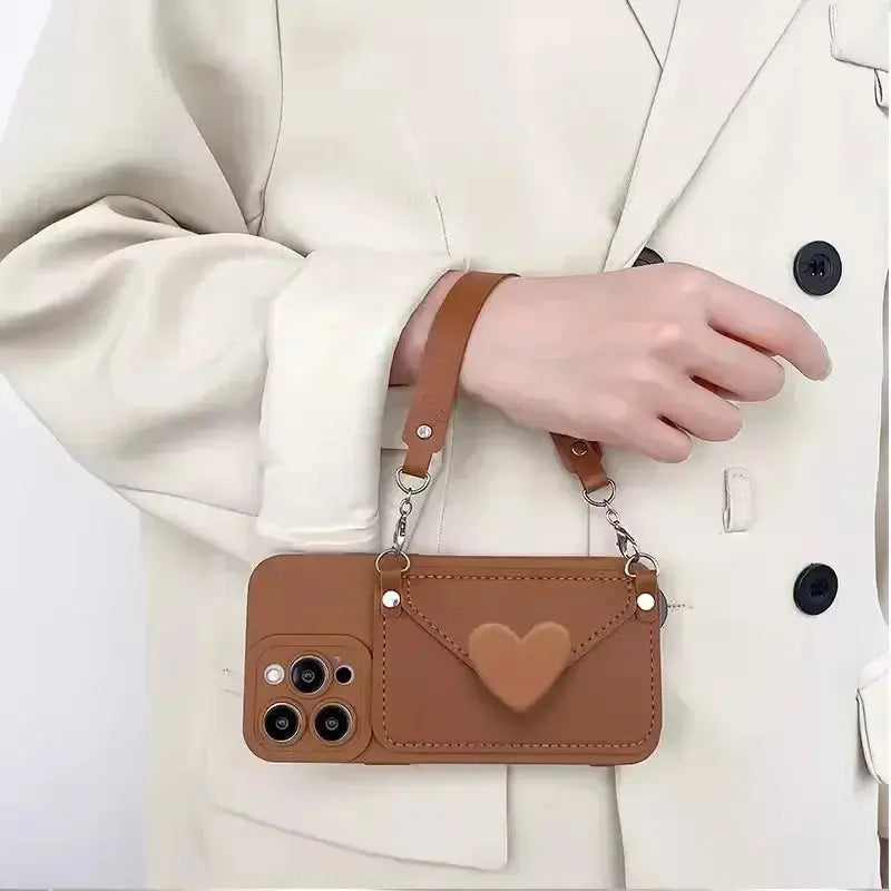 Phone Case with Card Holder and Lanyard - Trendy Crossbody Design