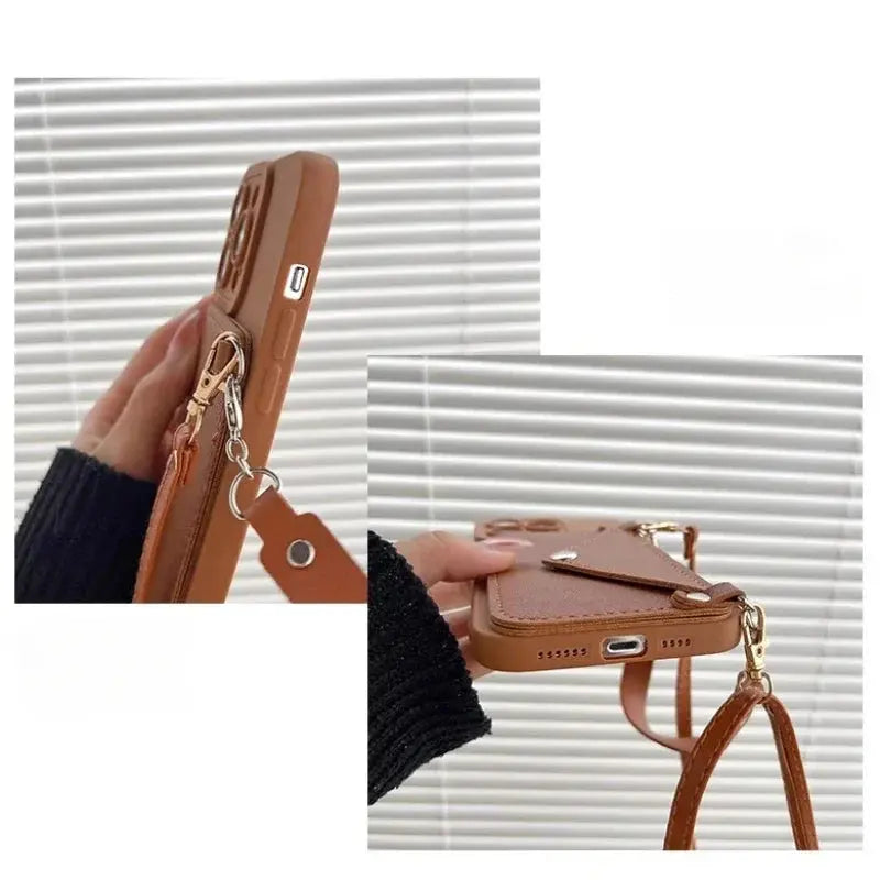 Phone Case with Card Holder and Lanyard - Trendy Crossbody Design