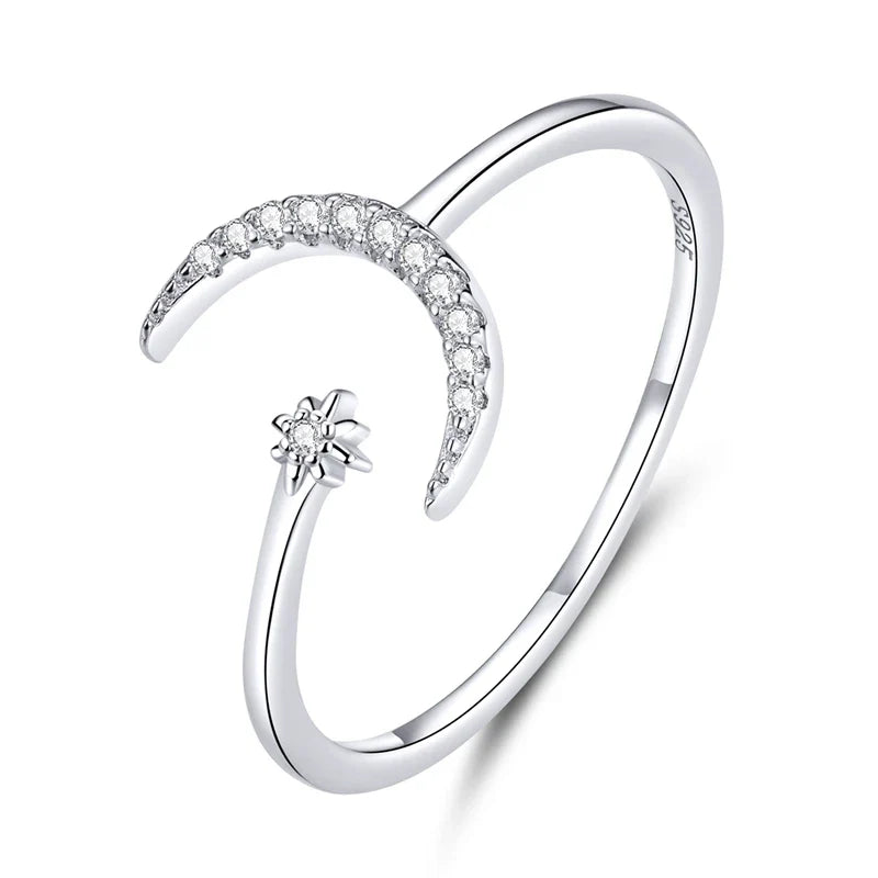 Adjustable Rings Real 925 Sterling Silver Stackable Engagement Zircon Open Size Rings For Women Jewelry