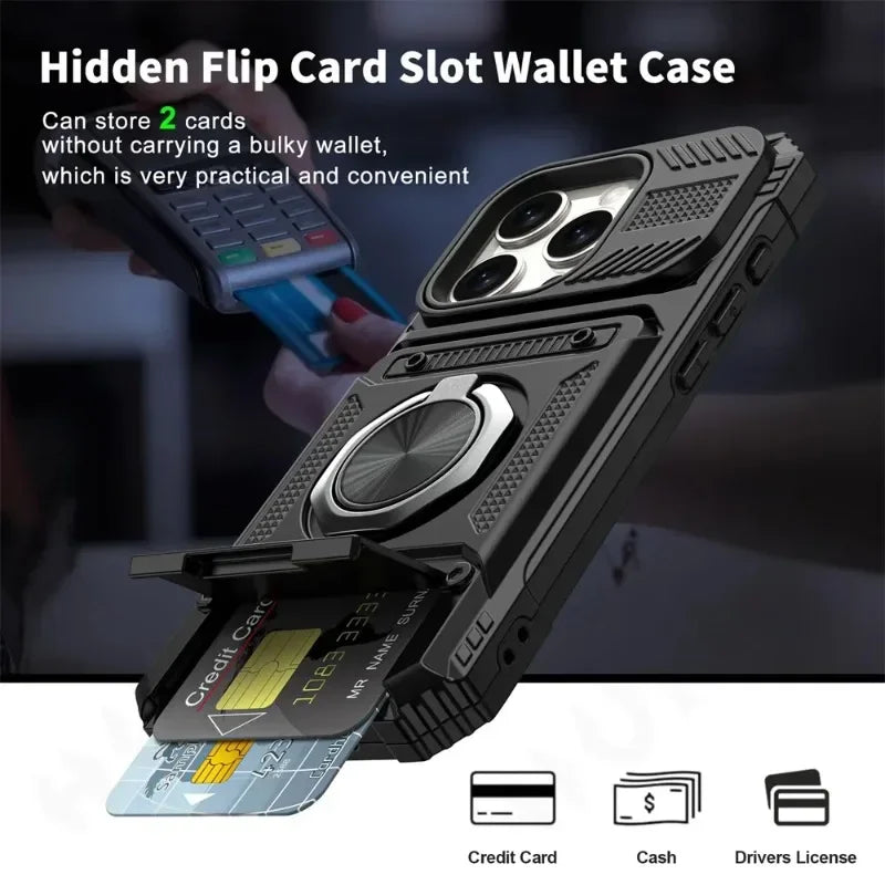Case For iPhone Magnetic Rotated Ring Kickstand Heavy Duty Drop Protection Wallet Cover